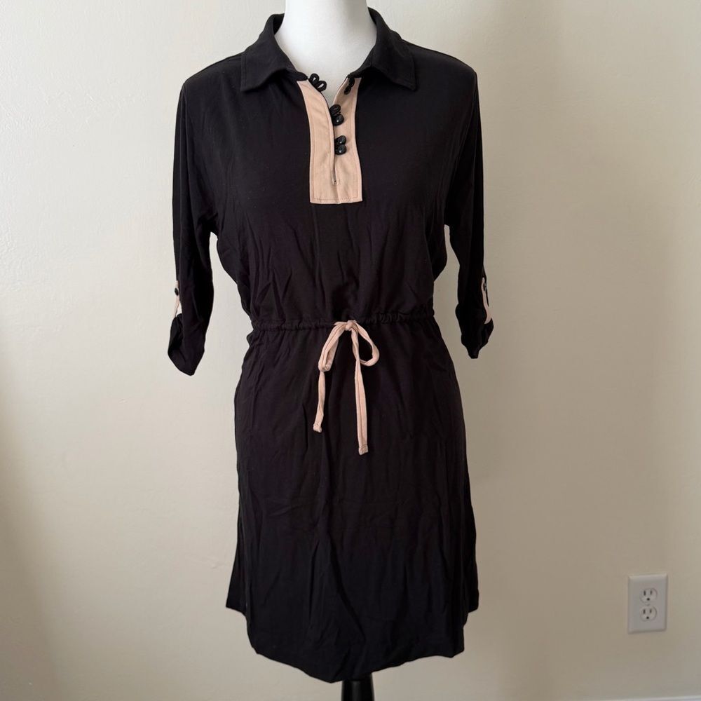 Duffield Lane Black and Tan Button-Up dress